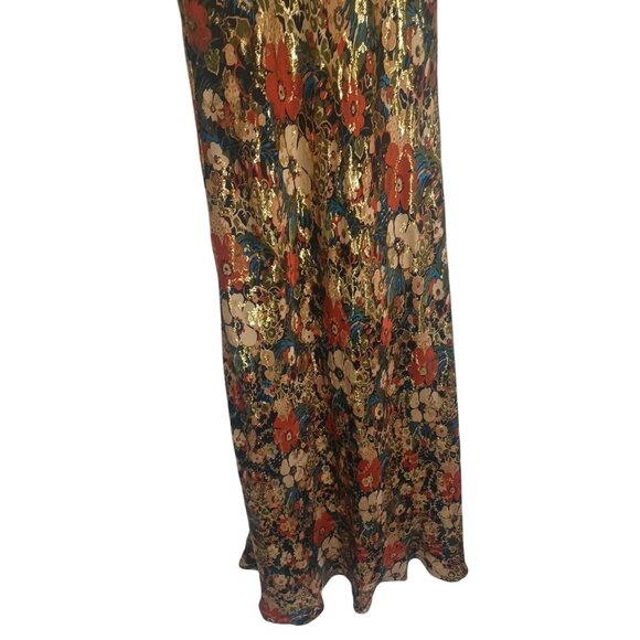 NWT Nicole Miller Sz 4 Floor Length Silk  Maxi Halter Metallic Floral Dress - Picture 7 of 15